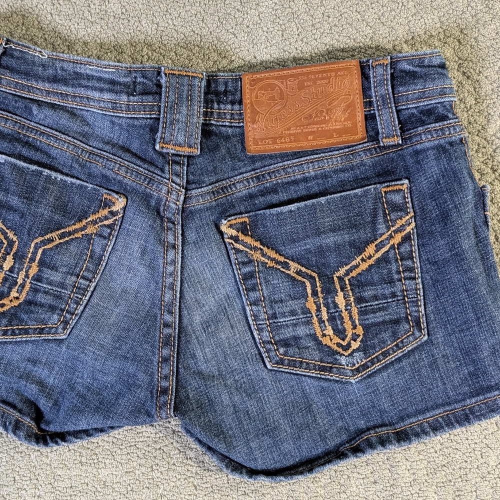 Vigoss Studio Y2K 1/2 Low Rise Frayed Denim Shorts Festival Grunge Boho 90s 00s - Picture 2 of 12